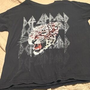 Def Leppard Short Sleeve Band Tee - Black with Leopard Graphic